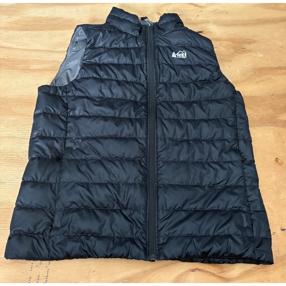 REI Co-op Vest Youth Large (14-16) Black Quilted Puffer Kids Full Zip 650 Fill
